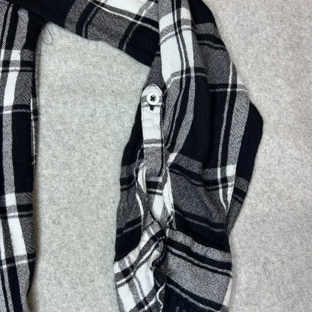 Justice Girls‎ Plaid Button Down Shirt Black White Flannel Long Sleeve Size 18
